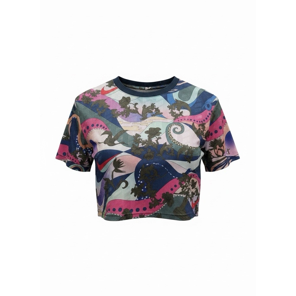 Nike Icon Clash Short Sleeve Top Size Small Abstract Cropped Artsy Sporty Blue
